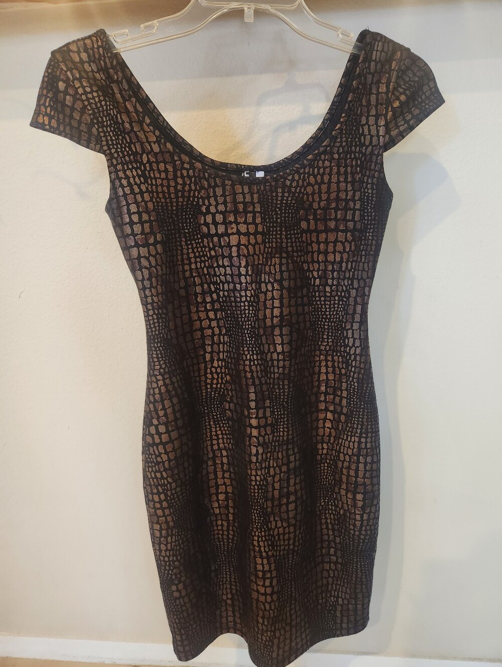 Women’s Black and Bronze Alligator Patterned Scoop-Neck Dress